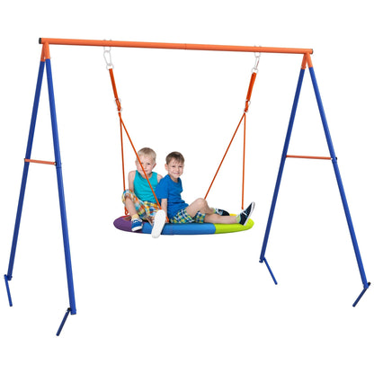Outsunny Metal Kids Swing Set Nest Swing Seat with A-Frame Structure for Outdoor Use - Multicoloured