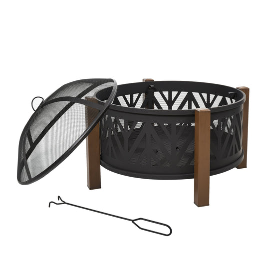 Outsunny Metal Large Firepit Bowl in Black