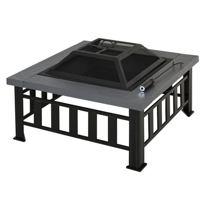 Outsunny Metal Large Firepit Outdoor Square Fire Pit Brazier in Black