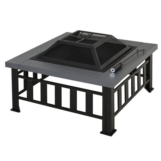 Outsunny Metal Large Firepit Outdoor Square Fire Pit Brazier in Black