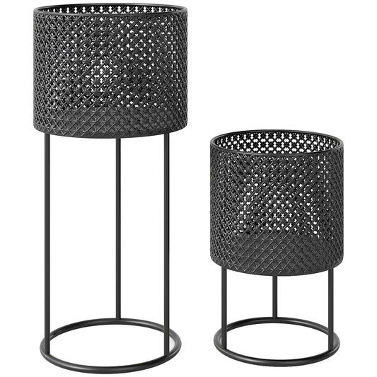 Outsunny Metal Plant Pots Set of 2 in Black