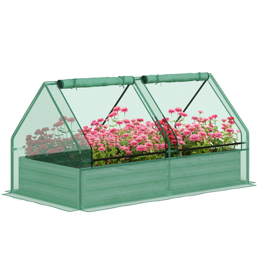 Outsunny Metal Planter Box with Cover in Green and Dark Grey
