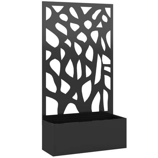 Outsunny Metal Raised Garden Bed with Trellis in Black