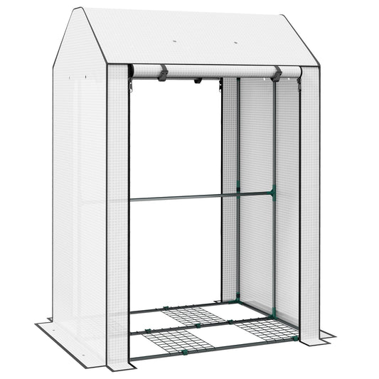 Outsunny Mini Greenhouse with 4 Wire Shelves in White