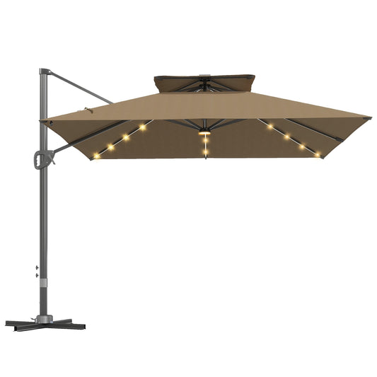 Outsunny Multi-Angle LED Light Parasol Umbrella in Khaki