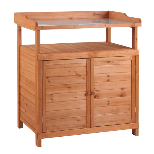 Outsunny Multi-function Potting Bench Table w/ Storage Cabinet in Orange