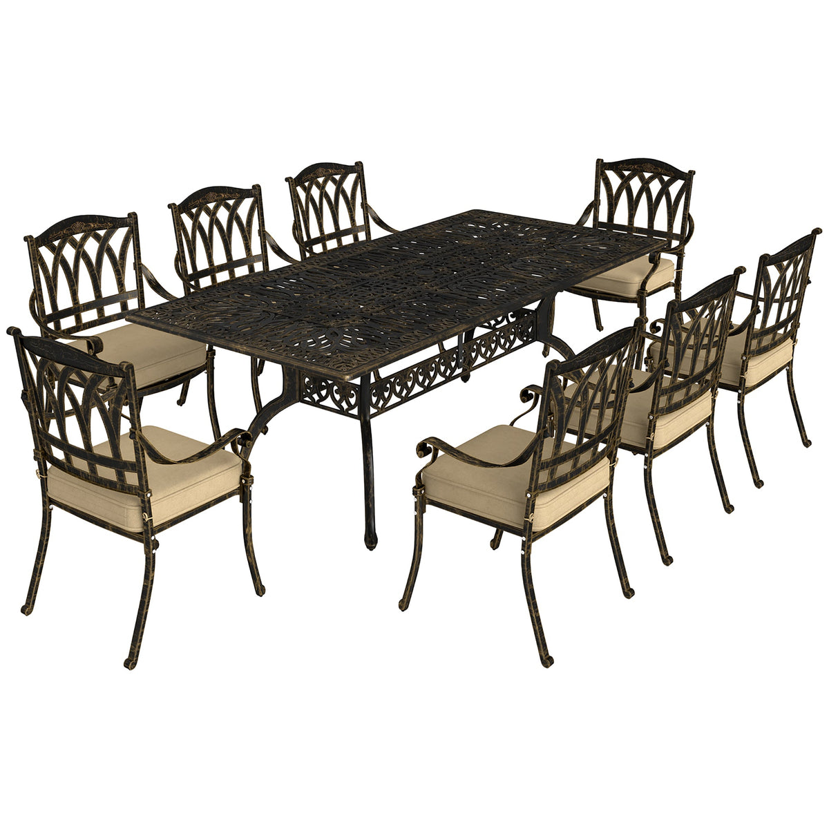 Outsunny Nine-Piece Cast Aluminium Garden Dining Set in Bronze Tone