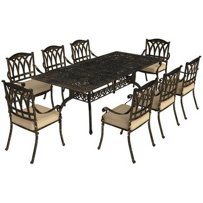 Outsunny Nine-Piece Cast Aluminium Garden Dining Set in Bronze Tone