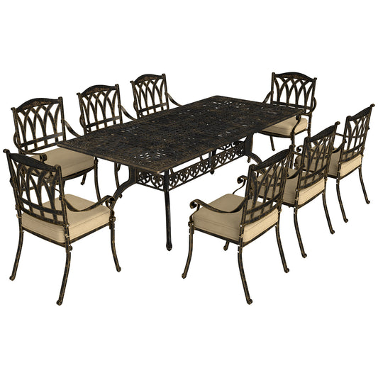 Outsunny Nine-Piece Cast Aluminium Garden Dining Set in Bronze Tone