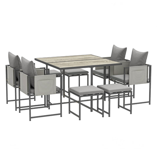 Outsunny Nine-Piece Steel Frame Garden Dining Set in Grey