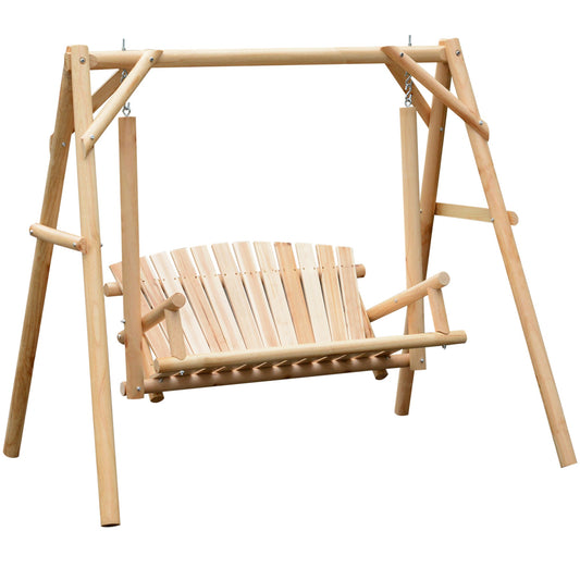 Outsunny Outdoor 2 Seater Swing Chair in Natural Wood Colour