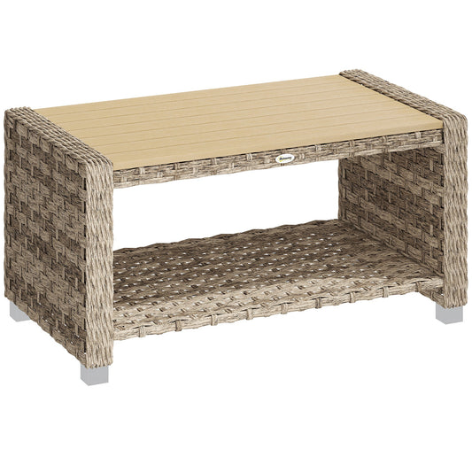 Outsunny Outdoor Coffee Table with Storage Shelf in Light Brown