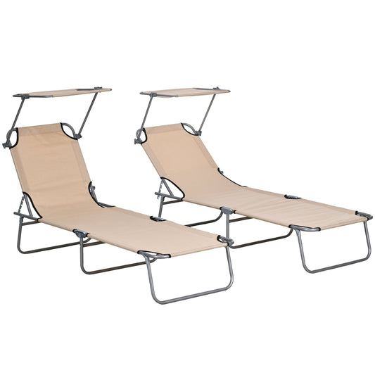 Outsunny Outdoor Foldable Sun Lounger Set of 2 in Sand Brown