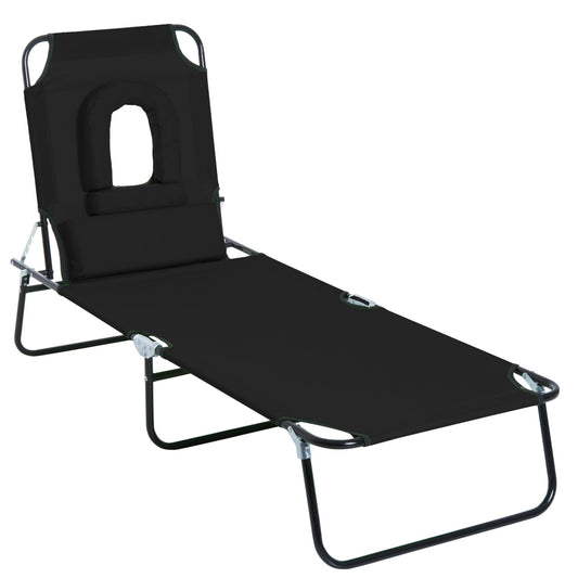Outsunny Outdoor Folding Sun Lounger with Face Hole in Black