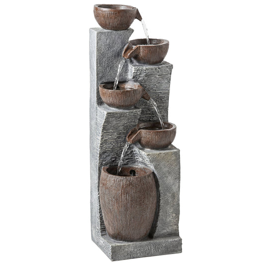 Outsunny Outdoor Fountain with 5-Tier in Grey and Rustic Brown
