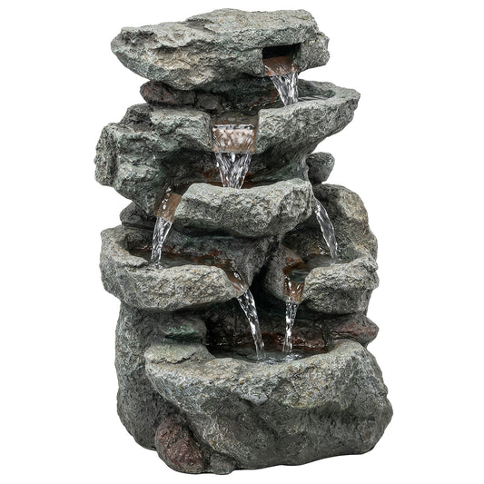 Outsunny Outdoor Fountain with 6-Tier Rock Design in Grey
