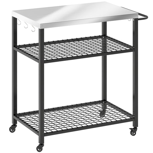 Outsunny Outdoor Grill Cart with Stainless Steel Tabletop in Black