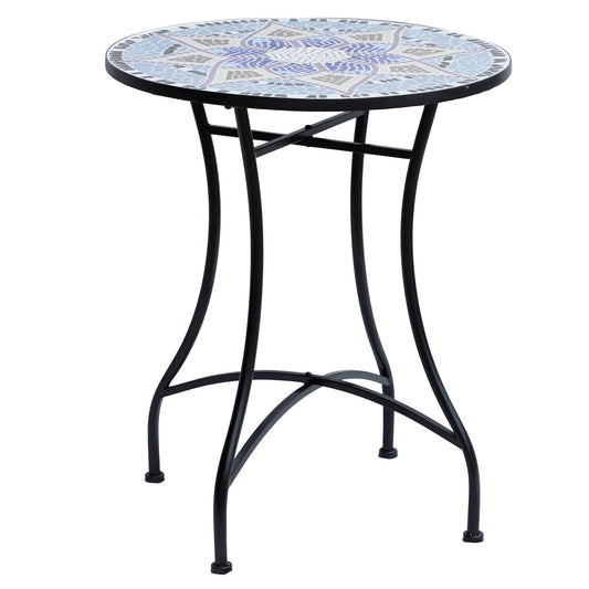 Outsunny Outdoor Mosaic Round Garden Table in Blue and White