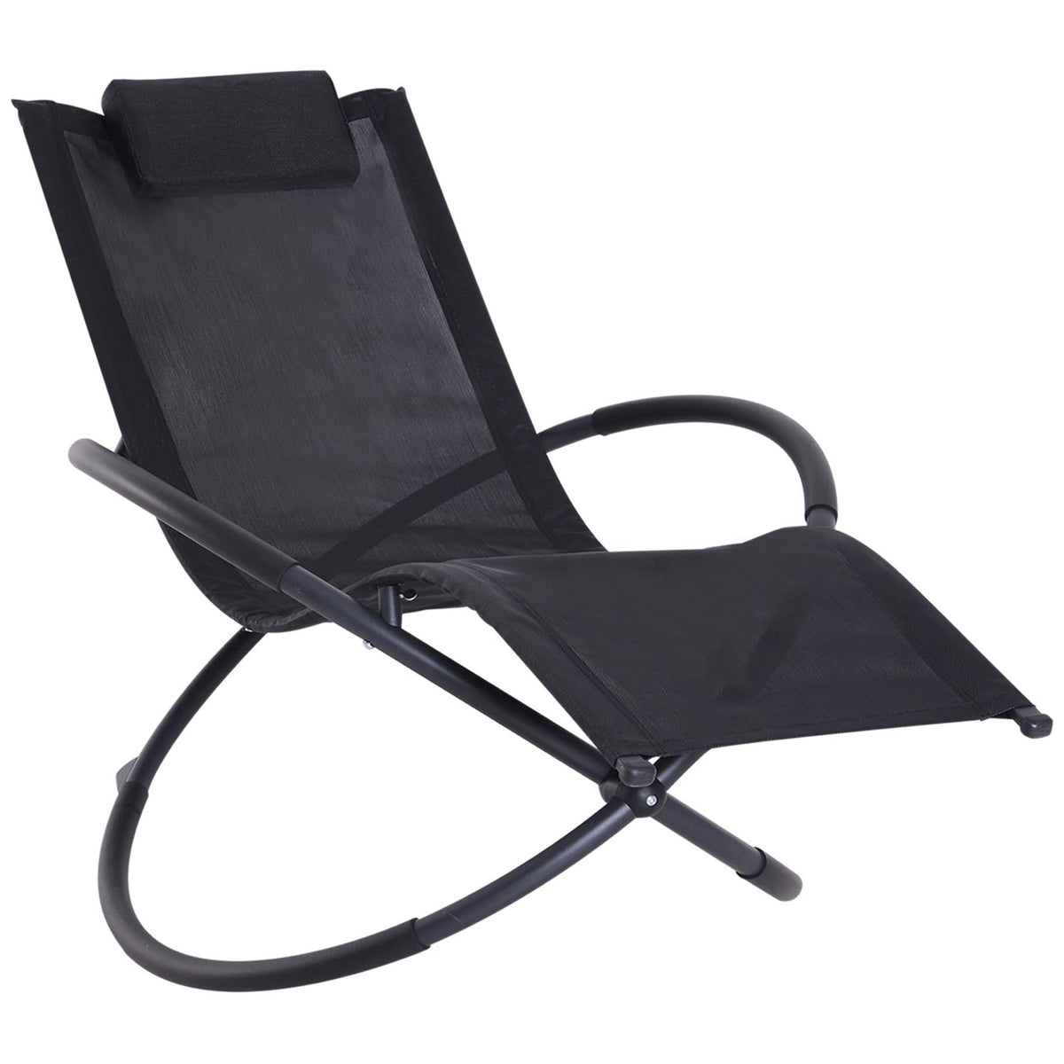 Outdoor Orbital Lounger Zero Gravity Patio Chaise Foldable Rocking Chair in Black