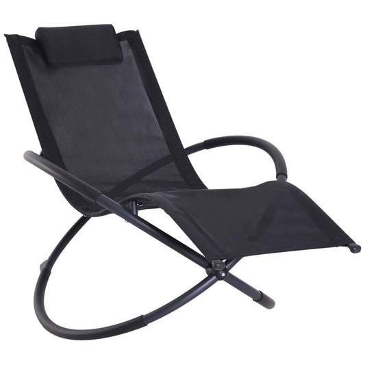 Outdoor Orbital Lounger Zero Gravity Patio Chaise Foldable Rocking Chair in Black