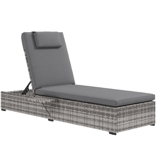 Outsunny Outdoor Patio PE Rattan Lounger with Cushion in Grey