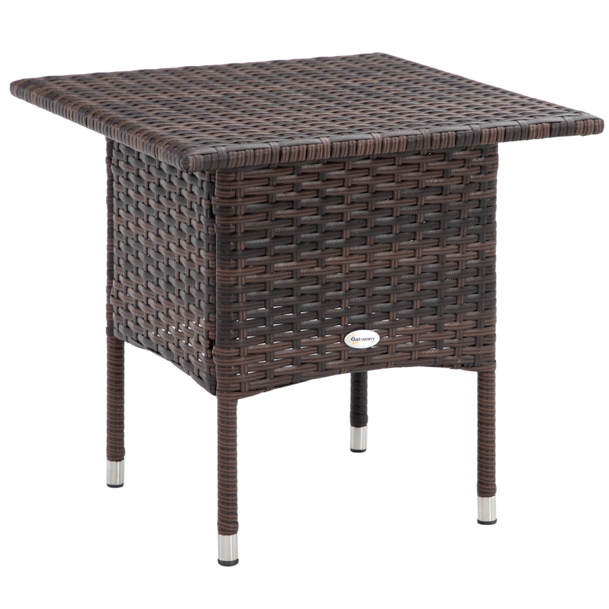 Outsunny Outdoor Rattan Side Table in Mixed Brown