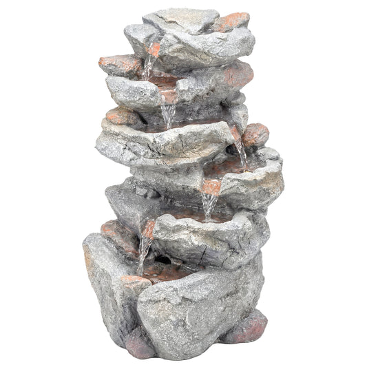 Outsunny Outdoor Water Fountain with 6-Tier Rock Style in Grey