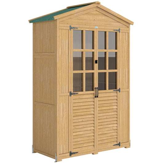 Outsunny Outdoor Wooden Storage Cabinet in Light Brown