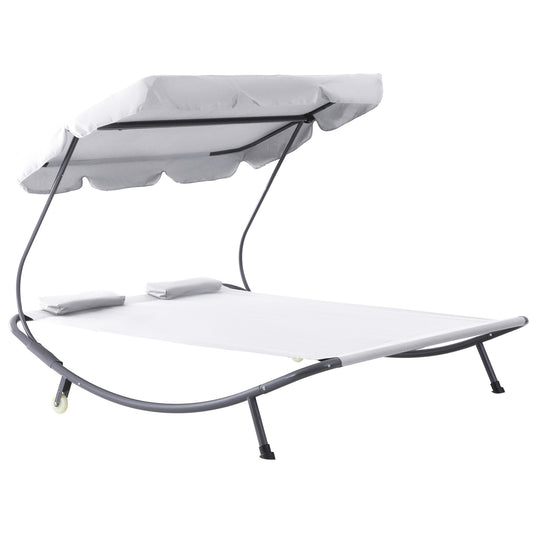 Outsunny Double Sun Lounger with Adjustable Detachable Canopy in White
