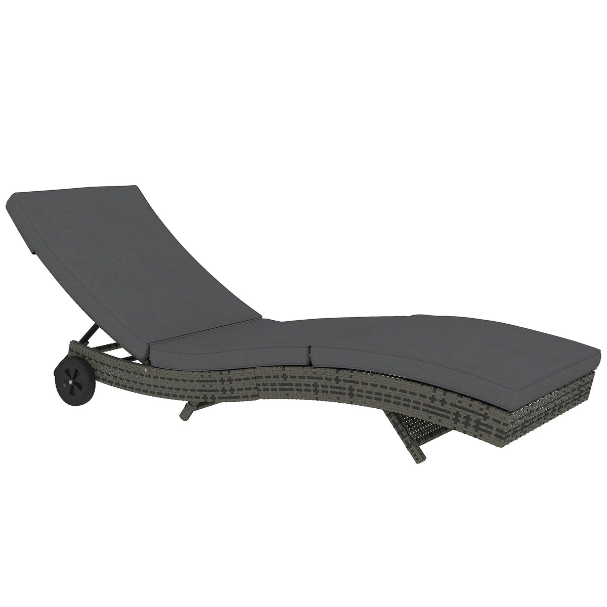 Outsunny Patio Wicker Chaise Lounge Chair in Dark Grey