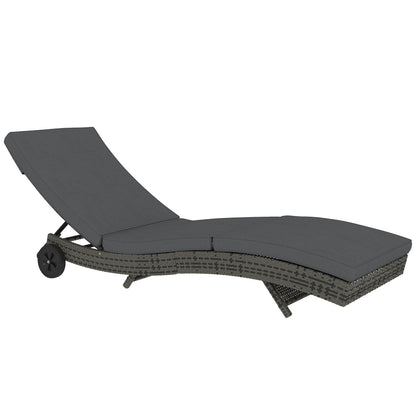 Outsunny Patio Wicker Chaise Lounge Chair in Dark Grey