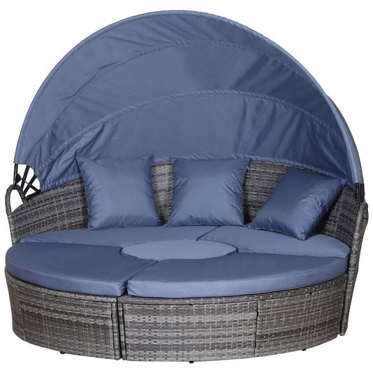 Outsunny Outdoor PE Rattan Garden Furniture with Cushioned in Grey and Blue Grey