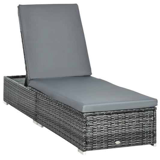 Outsunny PE Rattan Sun Lounger in Mixed Grey