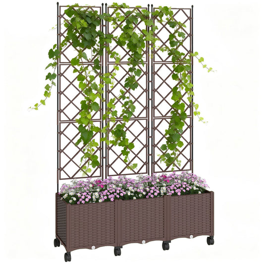 Outsunny Plastic Raised Planter with Trellis in Brown