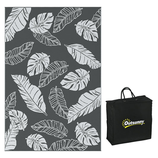 Outsunny Plastic Straw Reversible RV Outdoor Rug in Grey and White