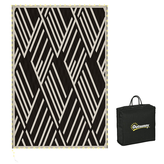 Outsunny Plastic Straw Reversible RV Outdoor Rug in Black and Coffee
