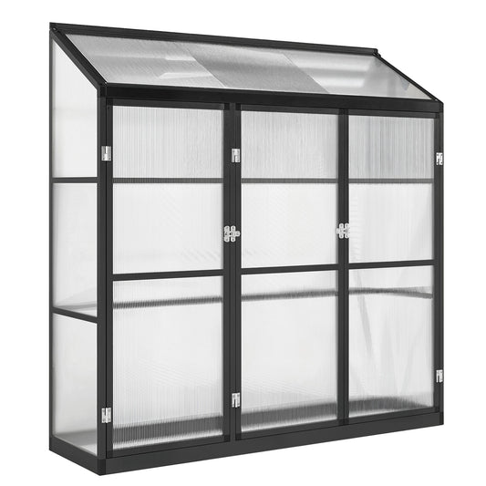 Outsunny Polycarbonate Greenhouse with 3 Hinged Doors in Black