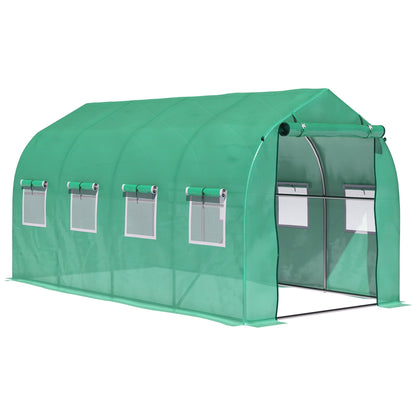Outsunny Polytunnel Greenhouse with Windows and Door in Green