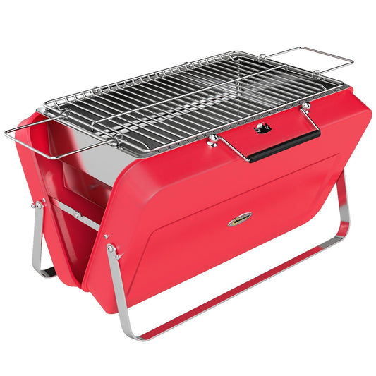 Outsunny Portable Mini Charcoal Barbecue Grill with Suitcase Shell in Red