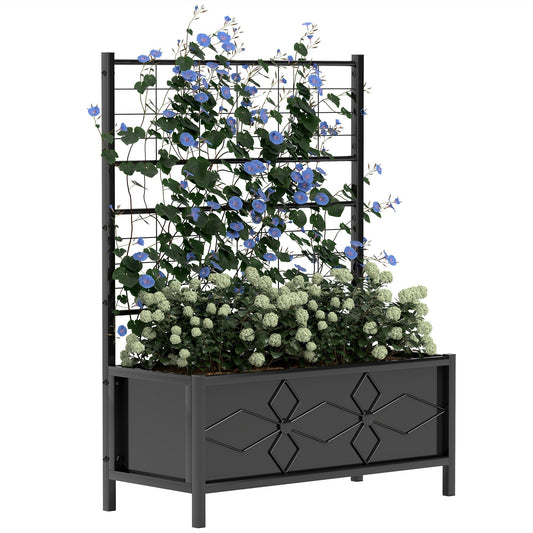 Outsunny Raised Bed for Garden with Trellis in Black