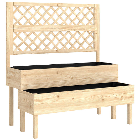Outsunny Raised Garden Bed 2-Tier Stepped Design Planter Box in a Natural Wood Finish