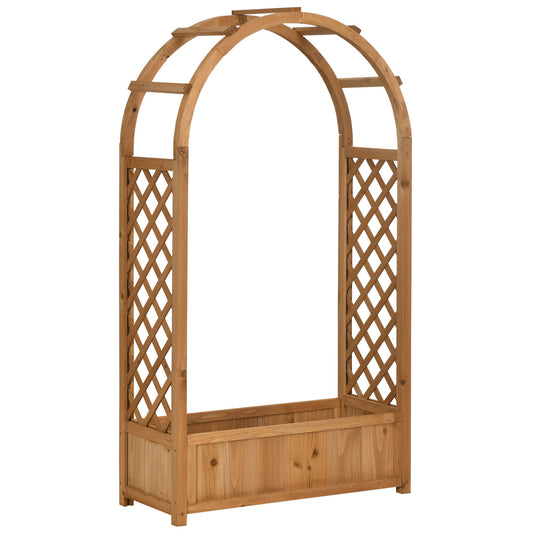 Outsunny Raised Garden Bed with Arch Trellis in Brown