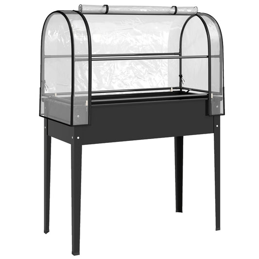 Outsunny Raised Planter with Flip-Up Greenhouse Cover in Black