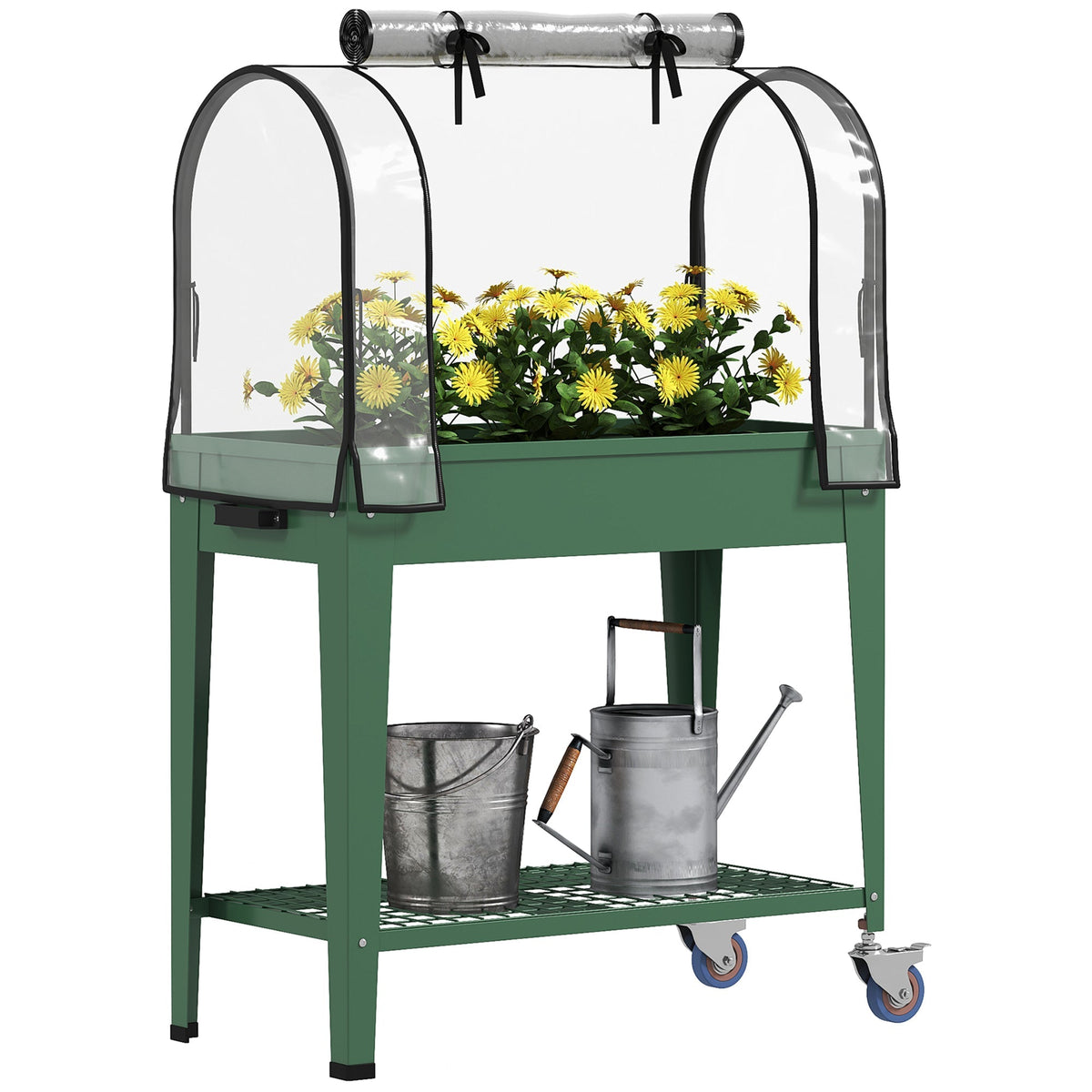 Outsunny Raised Planter with Greenhouse Cover in Green