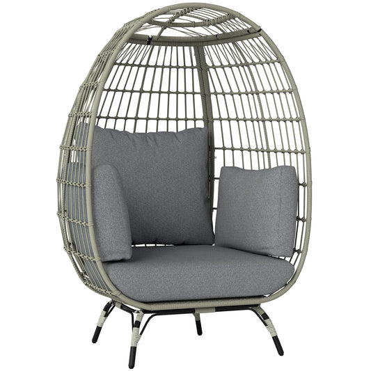 Outsunny Rattan Egg Chair with Cushions and Pillows in Charcoal Grey