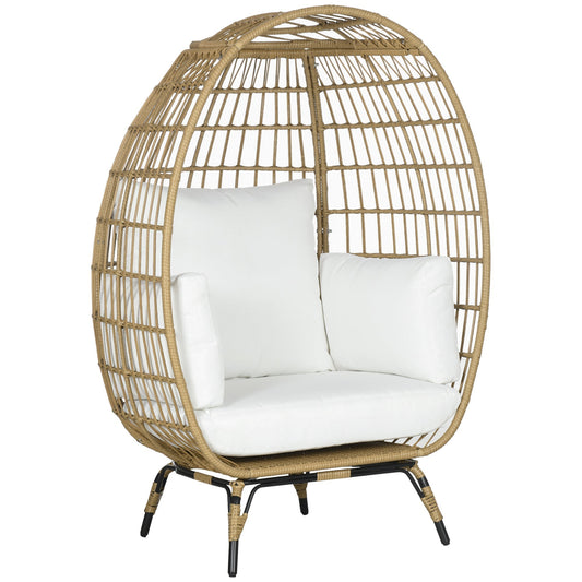 Outsunny Rattan Egg Chair with Cushions and Pillows in Khaki