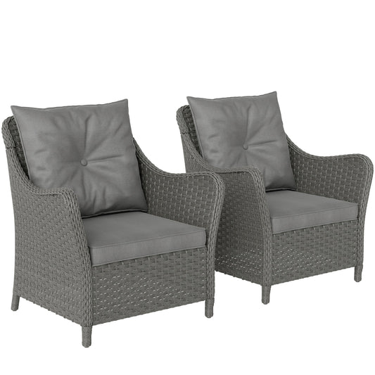 Outsunny Rattan Garden Chairs Set of 2 in Dark Grey