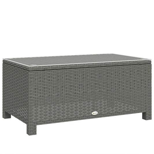 Outsunny Rattan Garden Coffee Table with Glass Top in Light Grey