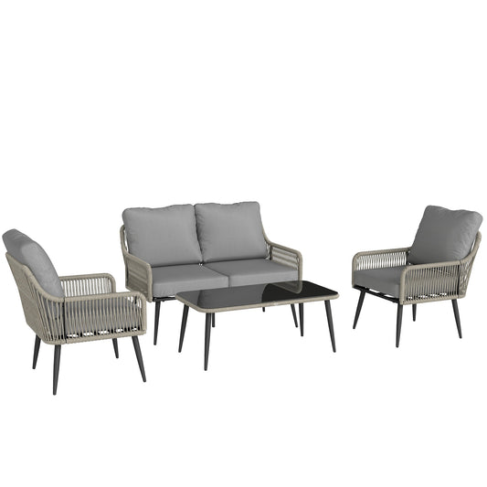 Outsunny Rattan Garden Furniture Set in Light Grey