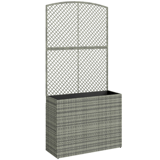 Outsunny Rattan Planter with Trellis in Dark Grey